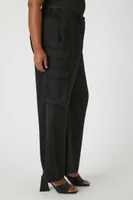 Women's Satin Wide-Leg Pants in Black, 0X