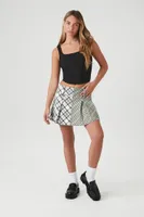 Women's Pleated Reworked Plaid Mini Skirt in White Small