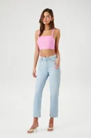 Women's Smocked Tie-Back Crop Top in Dawn Pink Medium