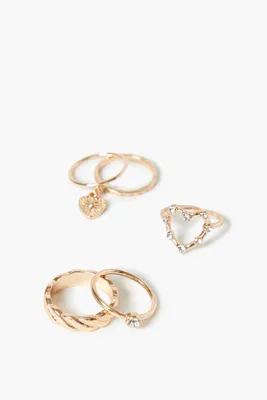 Women's Rhinestone Heart Ring Set in Gold, 6