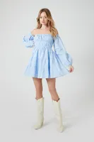 Women's Off-the-Shoulder Babydoll Mini Dress Light Blue,