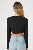 Women's Surplice Wraparound Crop Top in Black Small