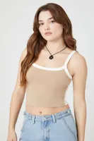 Women's Colorblock Cropped Cami in Khaki/White Large