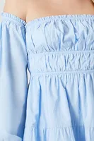 Women's Off-the-Shoulder Babydoll Mini Dress Light Blue,