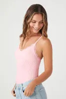 Women's Seamless Lace-Trim Bodysuit in Cherry Blossom Medium