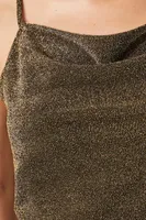 Women's Glitter Knit Cowl Cami in Gold Small