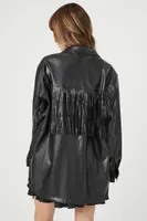 Women's Faux Leather Fringe Shacket in Black Medium