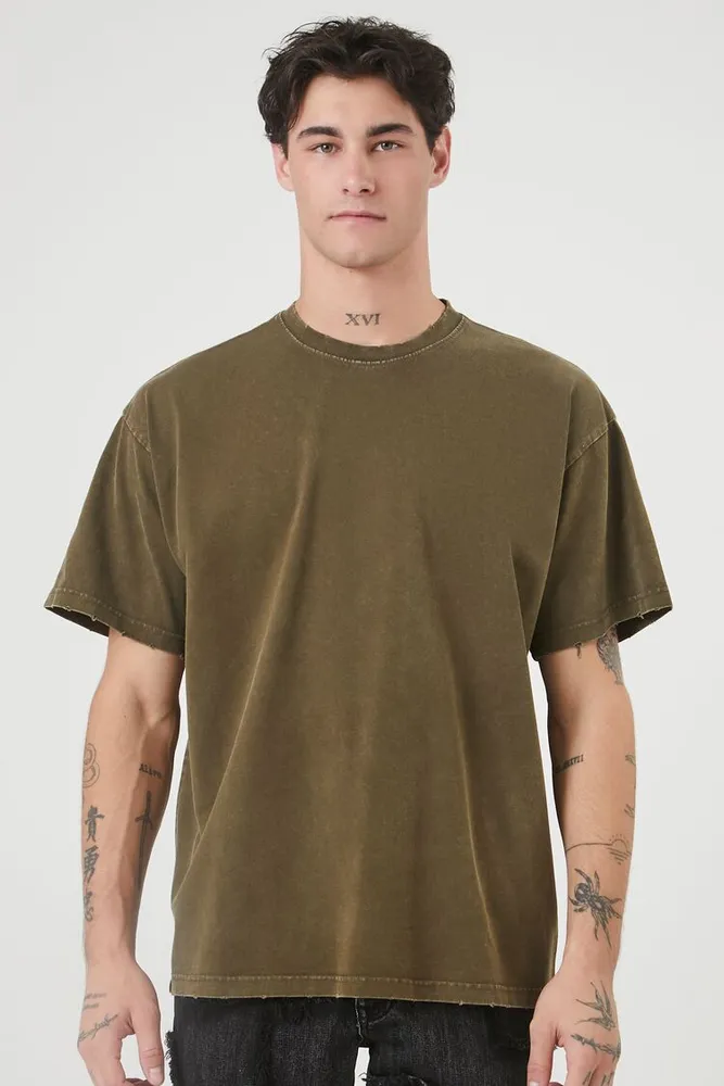 Men Mineral Wash Crew T-Shirt in Olive Small
