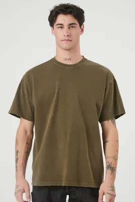 Men Mineral Wash Crew T-Shirt in Olive Large