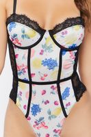 Women's Fruit Print Lace Lingerie Bodysuit in Ivory Small