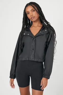 Women's Hooded Snap-Button Jacket in Black Large