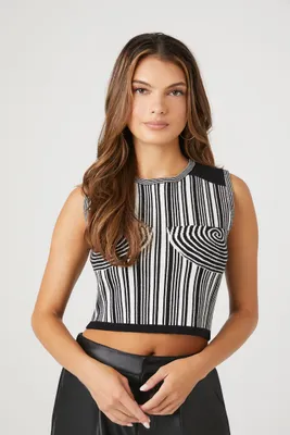 Women's Abstract Print Cropped Tank Top in Black/White Medium