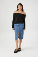 Women's Ribbed Off-the-Shoulder Sweater in Black Small