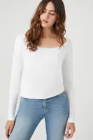 Women's Lace-Trim Long-Sleeve Top in White Medium