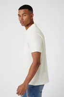 Men Ribbed Slim-Fit Pocket Polo Shirt in Cream Large