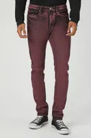 Men Mineral Wash Skinny Jeans in Burgundy, 32