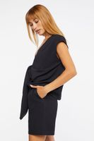 Women's Plunging Tie-Front Top in Black Small