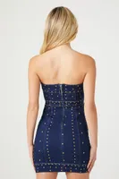 Women's Studded Denim Tube Mini Dress in Dark Denim/Gold Small