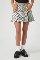 Women's Pleated Reworked Plaid Mini Skirt in White Medium