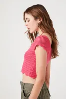 Women's Crochet Sweater-Knit Crop Top in Hot Pink, XS