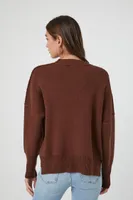 Women's Ribbed Drop-Sleeve Sweater in Brown Small