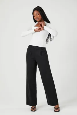 Women's Twill High-Rise Straight-Leg Pants in Black Small