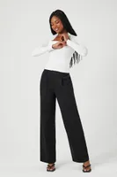 Women's Twill High-Rise Straight-Leg Pants in Black Small