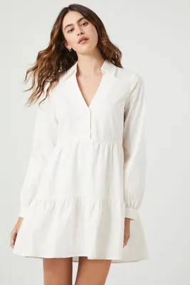 Women's Poplin Tiered Mini Shirt Dress White