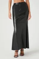 Women's Faux Leather Mermaid Maxi Skirt in Black Medium