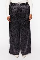 Women's Polka Dot Satin Wide-Leg Pants in Black/White, 1X