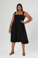 Women's Shirred Midi Dress in Black, 0X