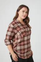 Women's Plaid Flannel Shirt in Brown, 2X