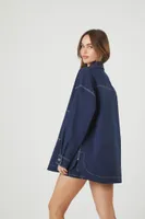 Women's Poplin Cotton-Blend Shacket in Dark Blue Large