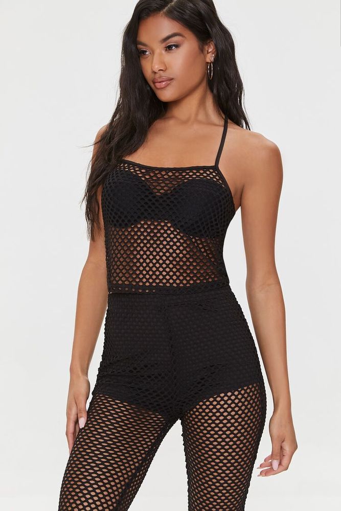 Women's Sheer Mesh Cropped Cami in Black Medium