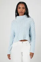 Women's Ribbed Knit Turtleneck Sweater in Light Blue, XL