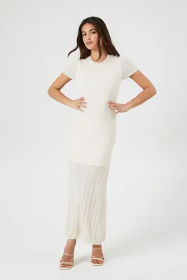 Women's Pointelle Knit Maxi Sweater Dress in Birch Small