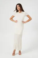 Women's Pointelle Knit Maxi Sweater Dress in Birch Small