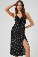 Women's Floral Print Cami Midi Dress in Black, XS