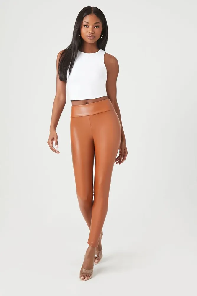 Women's Faux Leather High-Rise Leggings in Chestnut Small