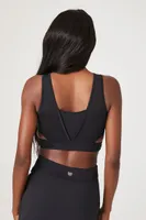 Women's Perforated V-Neck Sports Bra in Black, XS