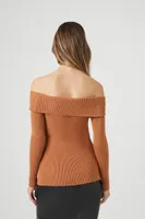 Women's Off-the-Shoulder Foldover Sweater in Brown Medium