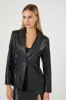 Women's Lace-Up Faux Leather Jacket in Black Small