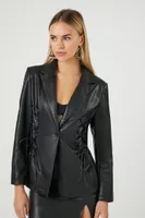 Women's Lace-Up Faux Leather Jacket in Black Medium