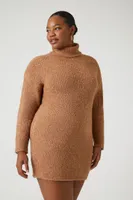 Women's Turtleneck Mini Sweater Dress in Carob