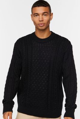 Men Cable Knit Crew Sweater Black