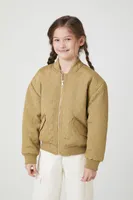 Kids Quilted Bomber Jacket (Girls + Boys) in Taupe, 7/8