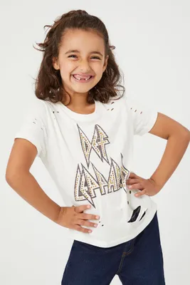 Kids Def Leppard Distressed Graphic T-Shirt (Girls + Boys) Cream,