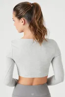 Women's Active Heathered Thumbhole Crop Top in Heather Grey, XS