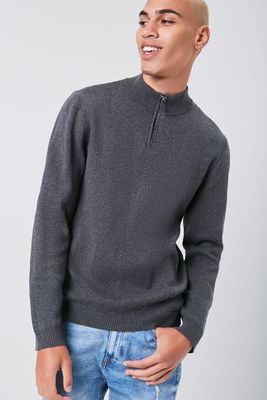 Men Marled Knit Half-Zip Sweater in Charcoal Heather Small
