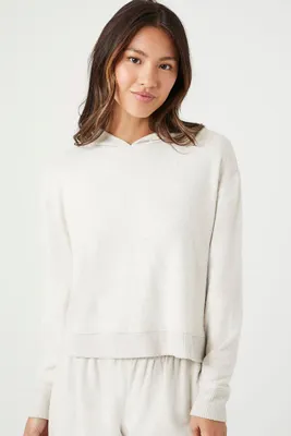 Women's Hooded Long-Sleeve Pajama Top in Oatmeal Small